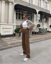 Retro Straight High Waist Slimming Brown Jeans Autumn